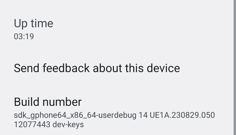 Settings, About phone: the Build number row