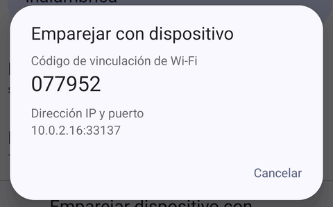 El cuadro del código de sincronización con el código de vinculación de Wi-Fi y la dirección IP y puerto